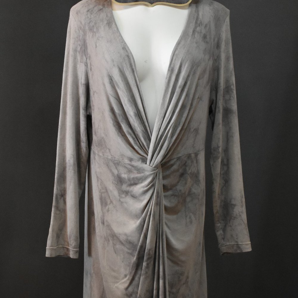Steilmann Germany Charcoal Grey Tie Dye Dress Twisted V Neck Midi Tunic 12